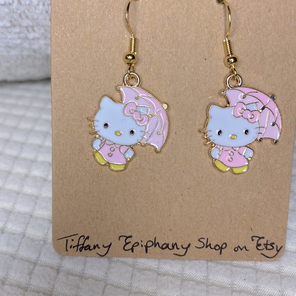 Hello Kitty Inspired Pink Umbrella Hello Kitty Earrings NWT - Picture 3 of 3